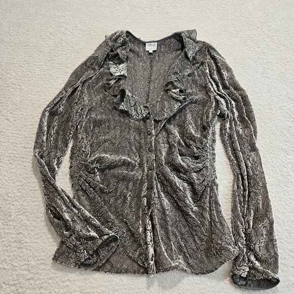 Armani Collezione Silk Blend Velvet Burnout Ruffled Blouse Sz 12 Boardroom Chic - Picture 1 of 15